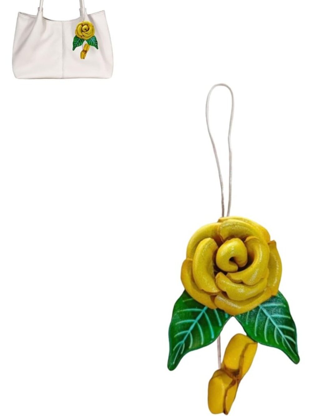 Handcrafted Leather Flower Bag Charm | Boho Keychain Pendant | Unique Purse